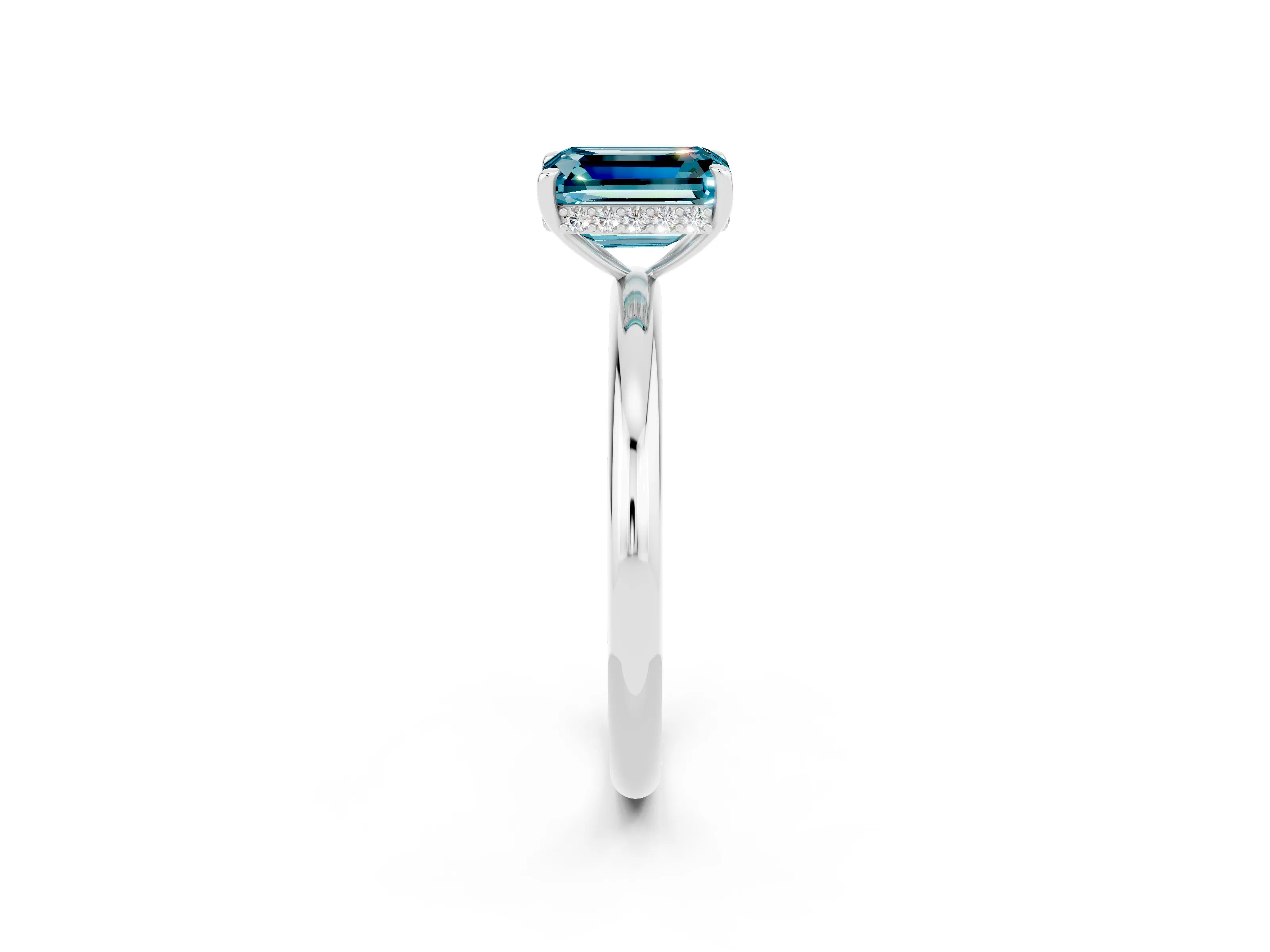 White gold Emerald Cut Blue Topaz Solitaire Ring with Thin Band and Four-Prong Setting_14