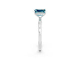 White gold Emerald Cut Blue Topaz Solitaire Ring with Thin Band and Four-Prong Setting_14