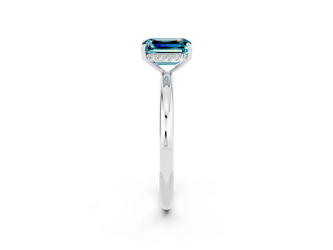 White gold Emerald Cut Blue Topaz Solitaire Ring with Thin Band and Four-Prong Setting_14