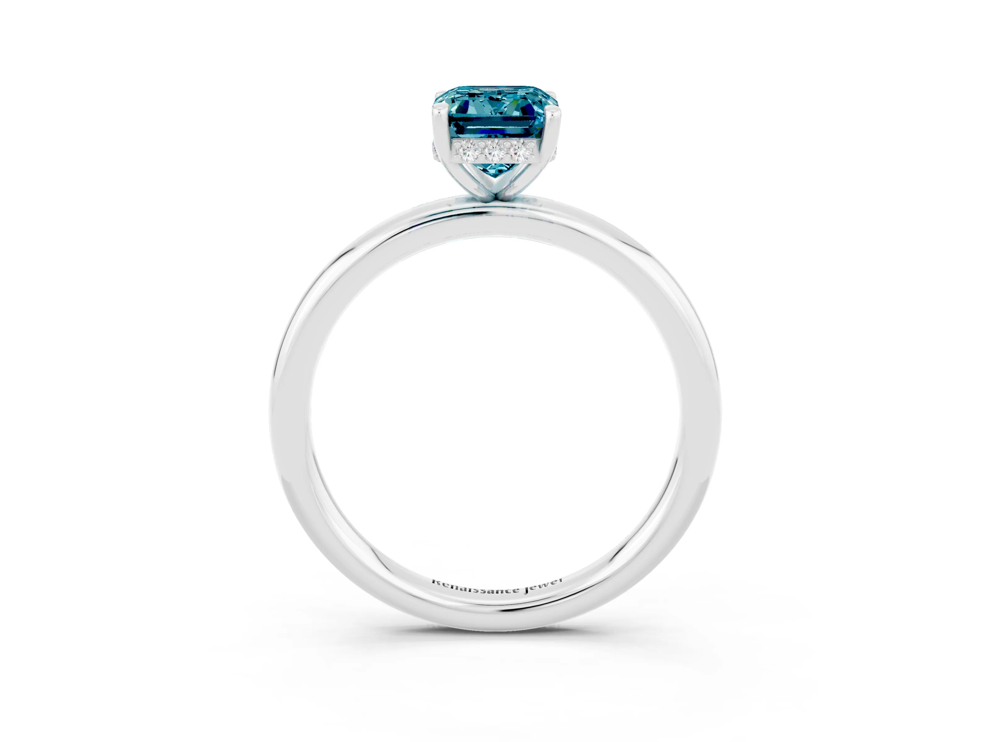 White gold Emerald Cut Blue Topaz Solitaire Ring with Thin Band and Four-Prong Setting_15