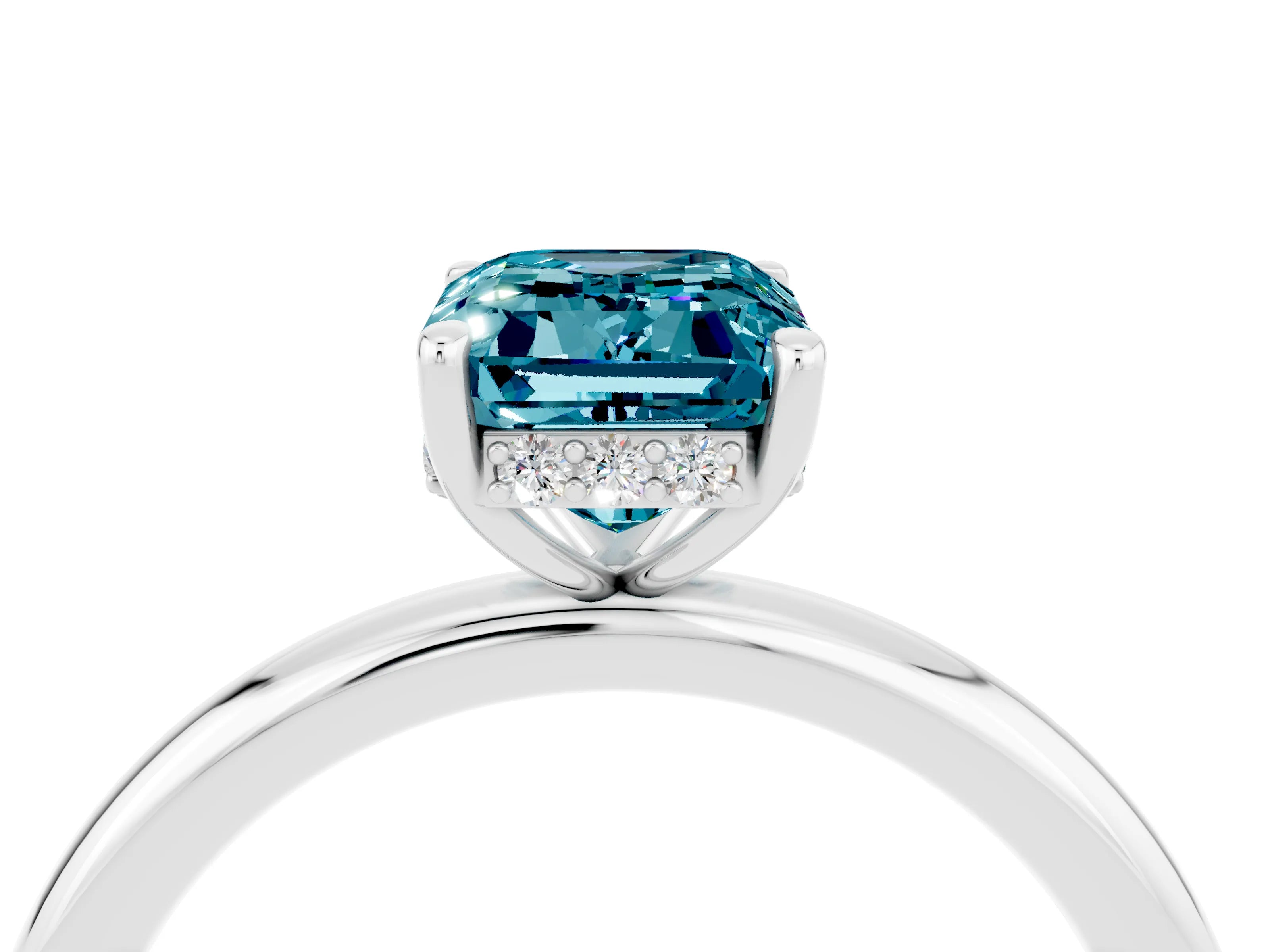 White gold Emerald Cut Blue Topaz Solitaire Ring with Thin Band and Four-Prong Setting_16