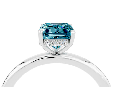 White gold Emerald Cut Blue Topaz Solitaire Ring with Thin Band and Four-Prong Setting_16