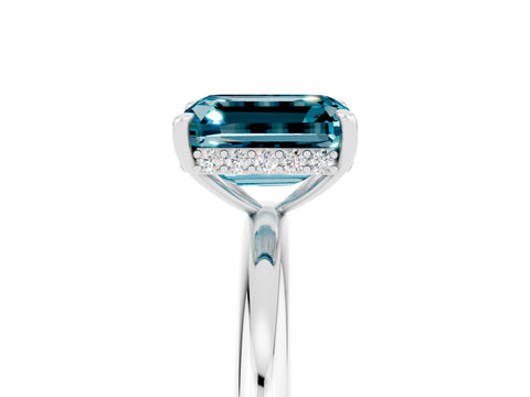 White gold Emerald Cut Blue Topaz Solitaire Ring with Thin Band and Four-Prong Setting_17