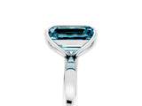 White gold Emerald Cut Blue Topaz Solitaire Ring with Thin Band and Prong Setting_17