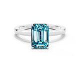 White gold Emerald Cut Blue Topaz Solitaire Ring with Thin Band and Prong Setting_36