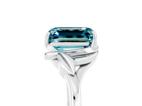 White gold Emerald Cut Blue Topaz Solitaire Ring with Twist Band and Four-Prong Setting_17
