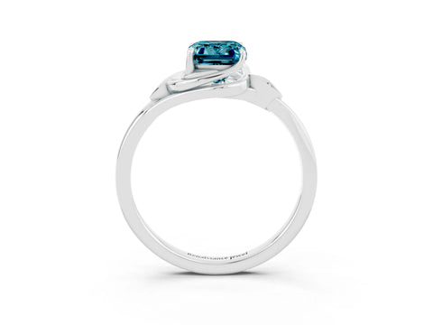 White gold Emerald Cut Blue Topaz Solitaire Ring with Twist Band and Four-Prong Setting_39