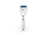 White gold Emerald Cut Blue Topaz Solitaire Ring with Wide Band and Prong Setting_2