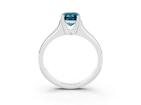 White gold Emerald Cut Blue Topaz Solitaire Ring with Wide Band and Prong Setting_3