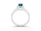 White gold Emerald Cut Blue Topaz Solitaire Ring with Wide Band and Prong Setting_3