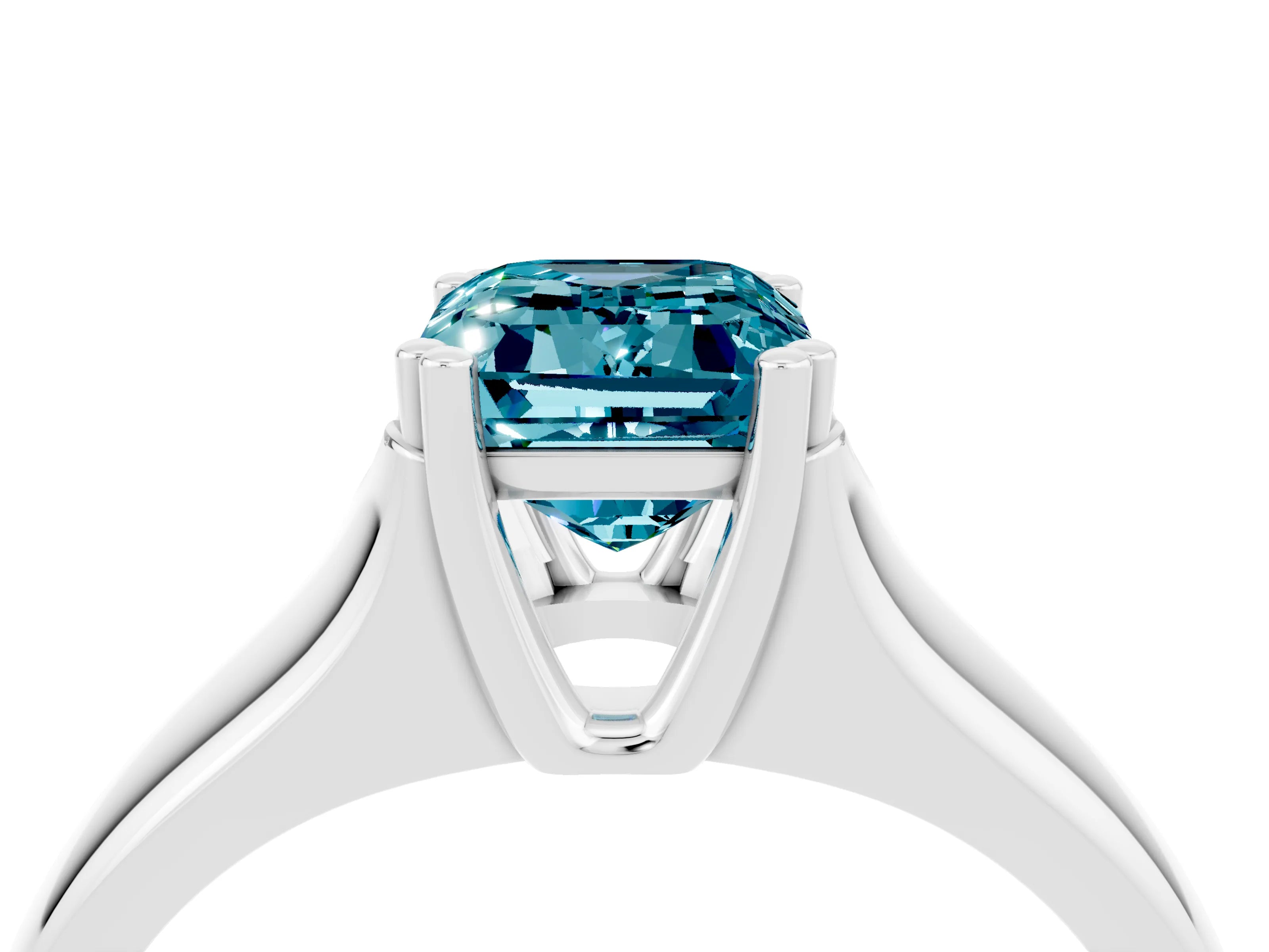 White gold Emerald Cut Blue Topaz Solitaire Ring with Wide Band and Prong Setting_4