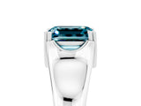 White gold Emerald Cut Blue Topaz Solitaire Ring with Wide Band and Prong Setting_5
