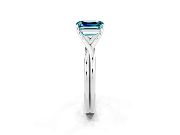 Silver Emerald Cut Blue Topaz Solitaire Twist Band Prong Setting Ring