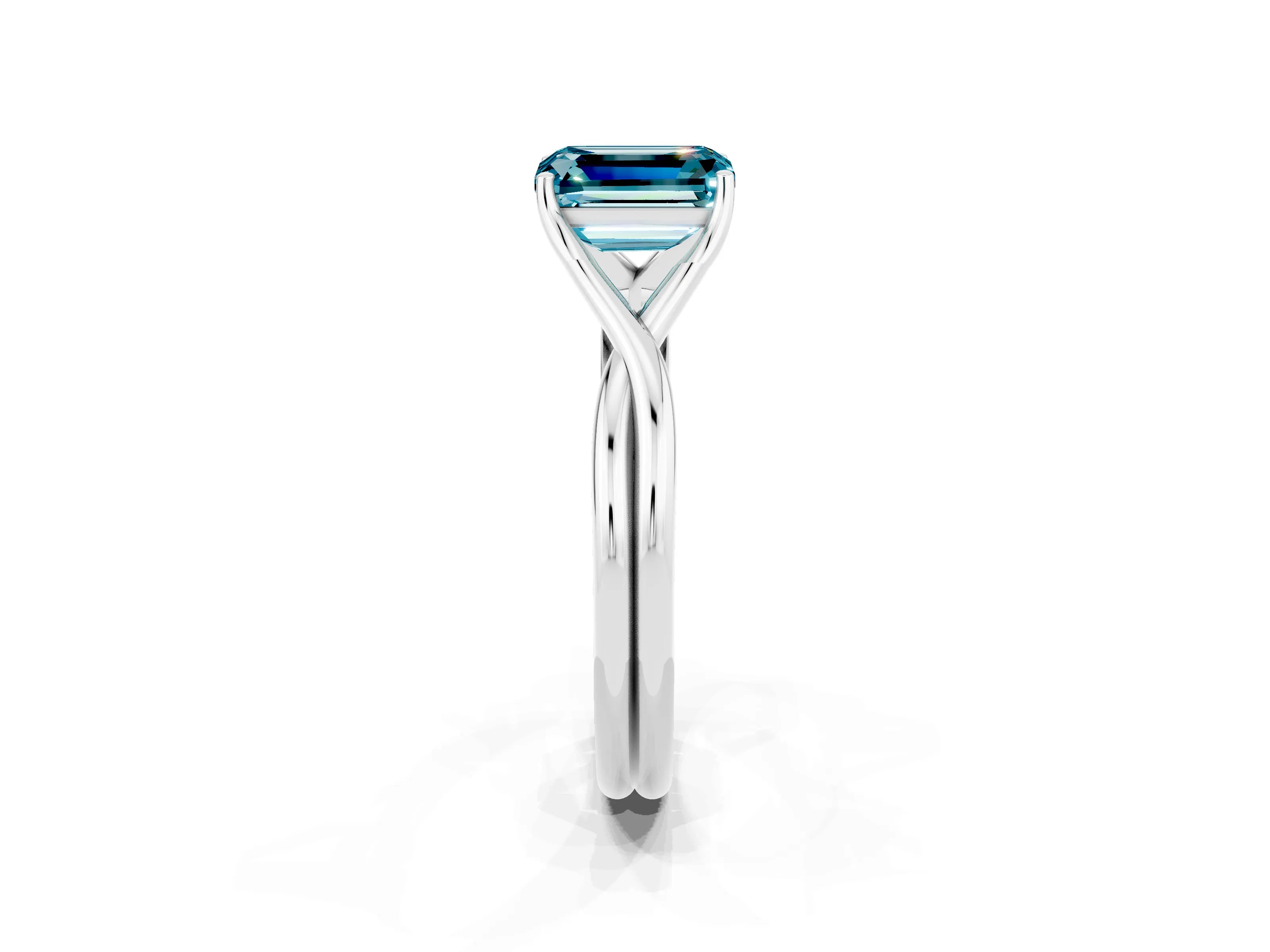 White gold Emerald Cut Blue Topaz Solitaire Twist Band Prong Setting Ring_80
