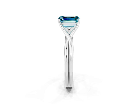 White gold Emerald Cut Blue Topaz Solitaire Twist Band Prong Setting Ring_80