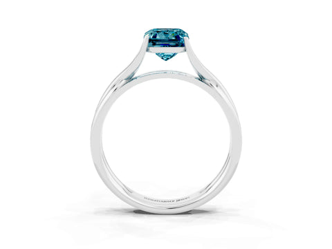 White gold Emerald Cut Blue Topaz Solitaire Twist Band Prong Setting Ring_81