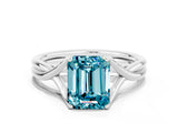 White gold Emerald Cut Blue Topaz Solitaire Twist Band Prong Setting Ring_83
