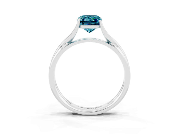 Platinum Emerald Cut Blue Topaz Solitaire Twist Band Prong Setting Ring