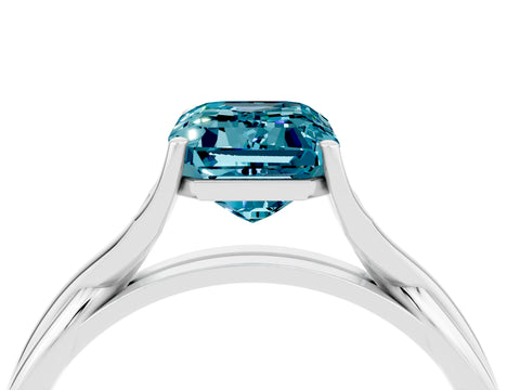 White gold Emerald Cut Blue Topaz Solitaire Twist Band Prong Setting Ring_87