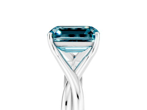 White gold Emerald Cut Blue Topaz Solitaire Twist Band Prong Setting Ring_88