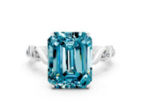 White gold Emerald Cut Blue Topaz Solitaire Twisted Band with Round  Accents and Prong Setting_12