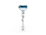 White gold Emerald Cut Blue Topaz Solitaire Twisted Band with Round  Accents and Prong Setting_14