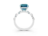 White gold Emerald Cut Blue Topaz Solitaire Twisted Band with Round  Accents and Prong Setting_15