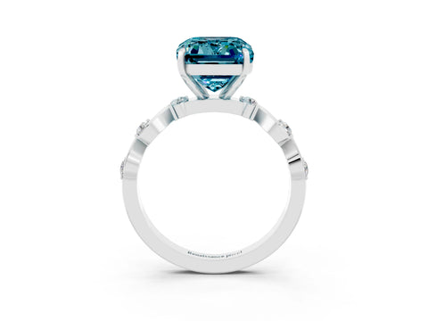 White gold Emerald Cut Blue Topaz Solitaire Twisted Band with Round  Accents and Prong Setting_15