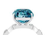 White gold Emerald Cut Blue Topaz Solitaire Twisted Band with Round  Accents and Prong Setting_16