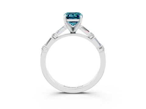 White gold Emerald Cut Blue Topaz Solitaire with Side Baguettes and Channel Set Band_3
