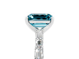 White gold Emerald Cut Blue Topaz Solitaire with Side Baguettes and Channel Set Band_5