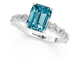 White gold Emerald Cut Blue Topaz Solitaire with Side Stones, Pave Band, Four-Prong Setting_49