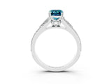 White gold Emerald Cut Blue Topaz Split Shank Engagement Ring with Pavé Band_3