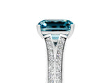 White gold Emerald Cut Blue Topaz Split Shank Engagement Ring with Pavé Band_5
