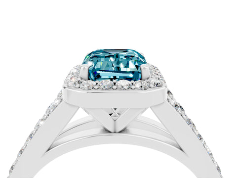 White gold Emerald Cut Blue Topaz Split Shank Halo Ring with Four-Prong Setting_16