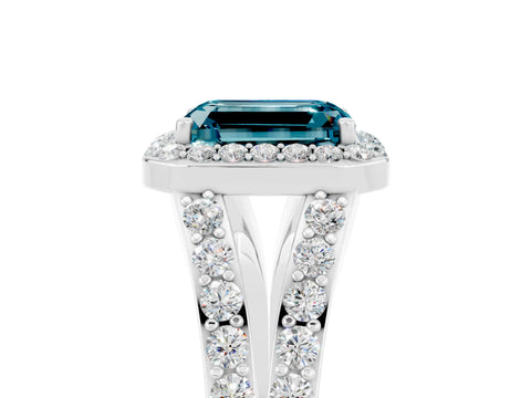 White gold Emerald Cut Blue Topaz Split Shank Halo Ring with Four-Prong Setting_17