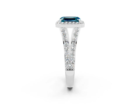 White gold Emerald Cut Blue Topaz Split Shank Halo Ring with Four-Prong Setting_26