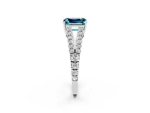White gold Emerald Cut Blue Topaz Split Shank Pavé Engagement Ring with Four-Prong Setting_14