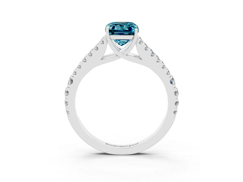White gold Emerald Cut Blue Topaz Split Shank Pavé Engagement Ring with Four-Prong Setting_15