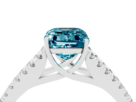 White gold Emerald Cut Blue Topaz Split Shank Pavé Engagement Ring with Four-Prong Setting_16