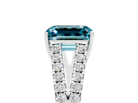 White gold Emerald Cut Blue Topaz Split Shank Pavé Engagement Ring with Four-Prong Setting_17