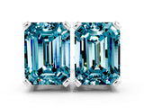 White gold Emerald Cut Blue Topaz Stud Earrings_30