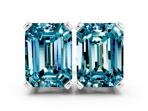 White gold Emerald Cut Blue Topaz Stud Earrings_30
