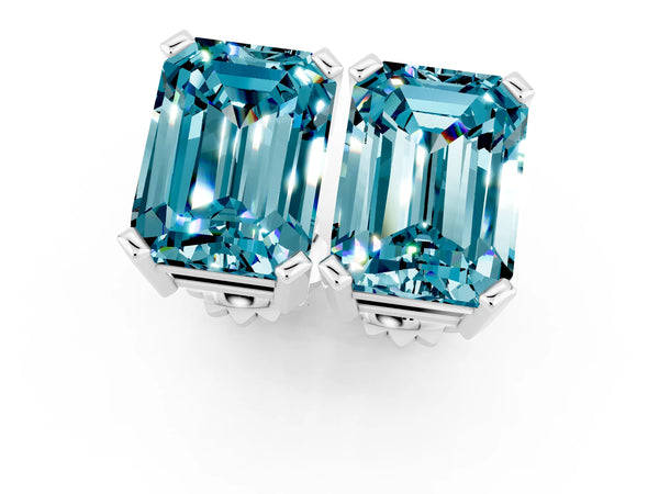 Platinum Emerald Cut Blue Topaz Stud Earrings