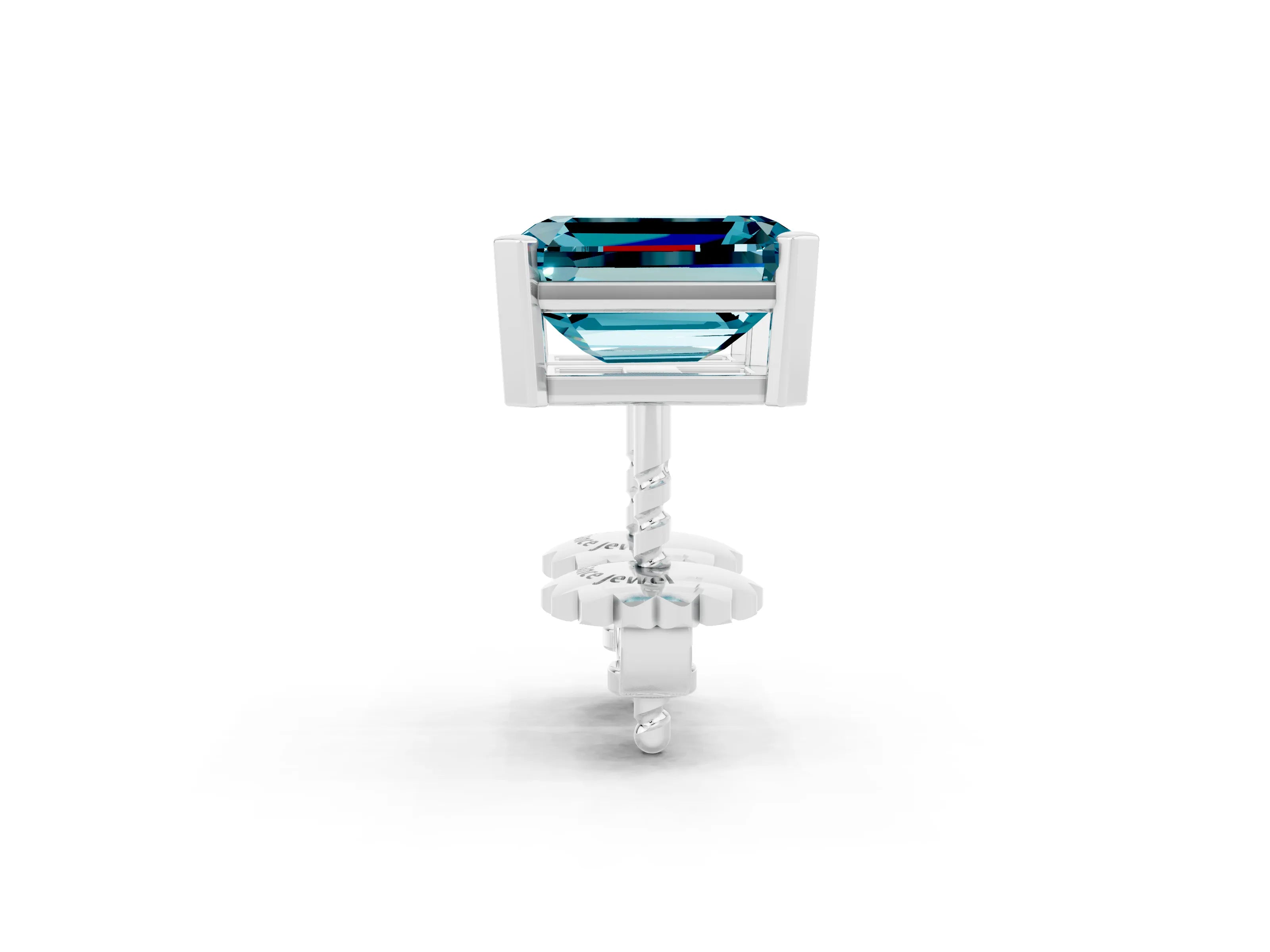 White gold Emerald Cut Blue Topaz Stud Earrings_32