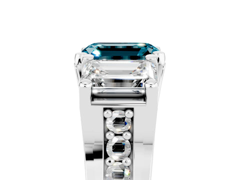 White gold Emerald Cut Blue Topaz Three-Stone Ring with Channel Set Band and Four-Prong Setting_5