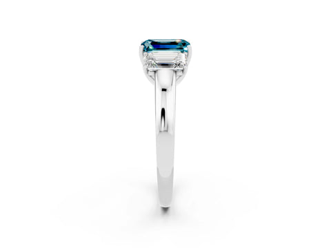 White gold Emerald Cut Blue Topaz Three-Stone Ring with Four-Prong Setting and Classic Band_2