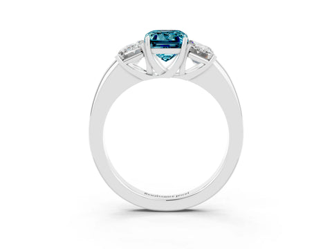 White gold Emerald Cut Blue Topaz Three-Stone Ring with Four-Prong Setting and Classic Band_3