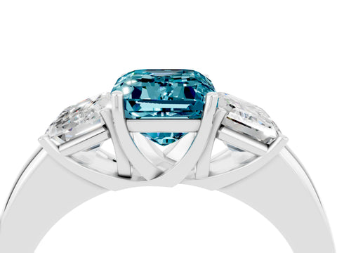 White gold Emerald Cut Blue Topaz Three-Stone Ring with Four-Prong Setting and Classic Band_4