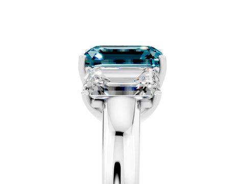 White gold Emerald Cut Blue Topaz Three-Stone Ring with Four-Prong Setting and Classic Band_5